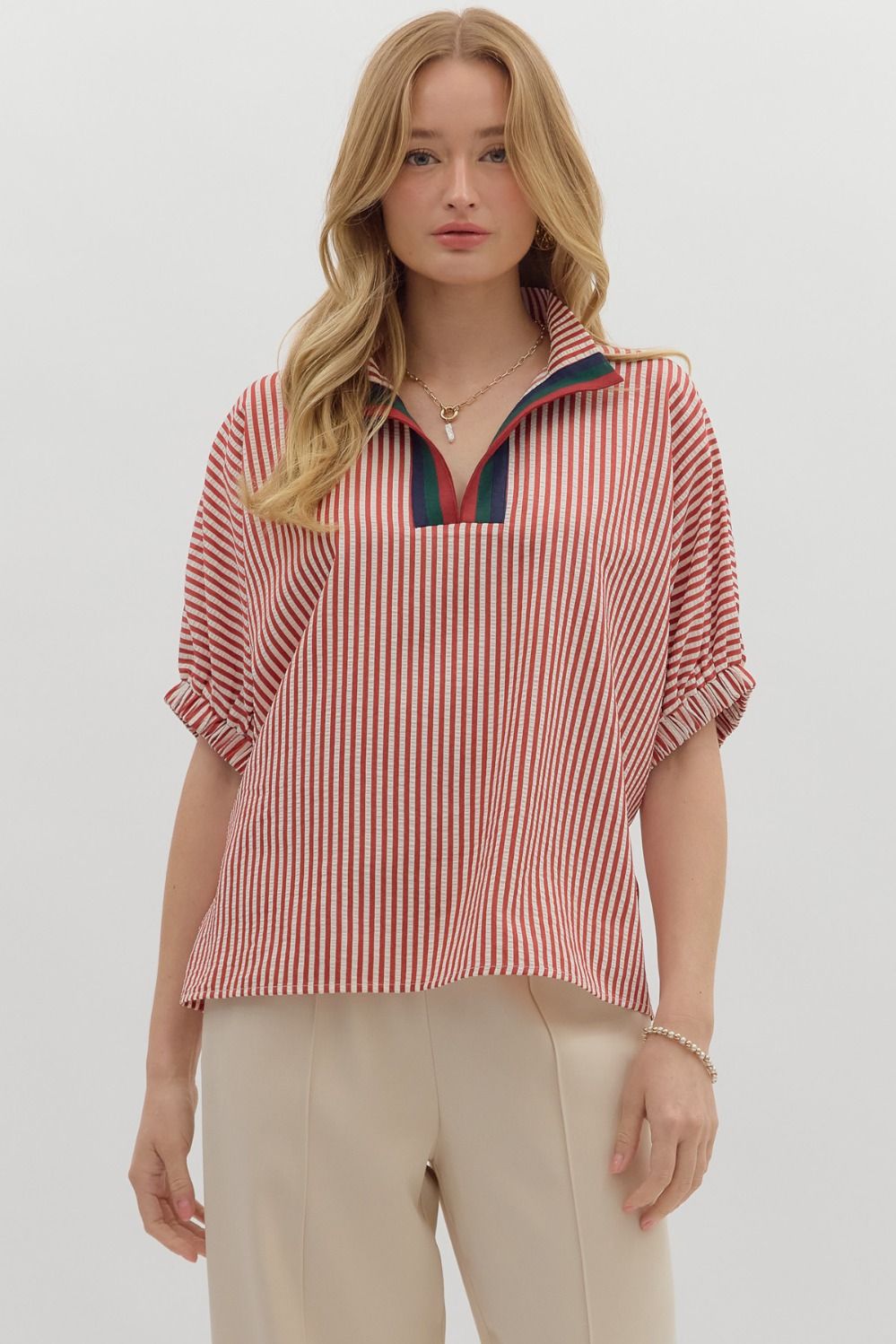 T25970 Stripe Pattern Dolman Top