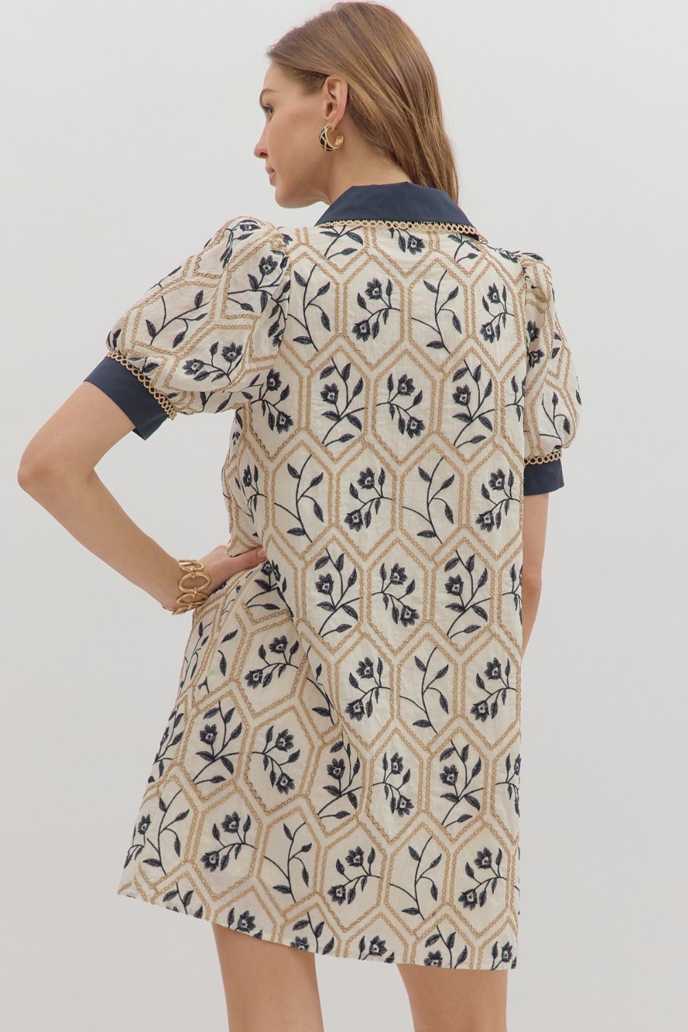 D28205 Floral Embroidered Mini Dress