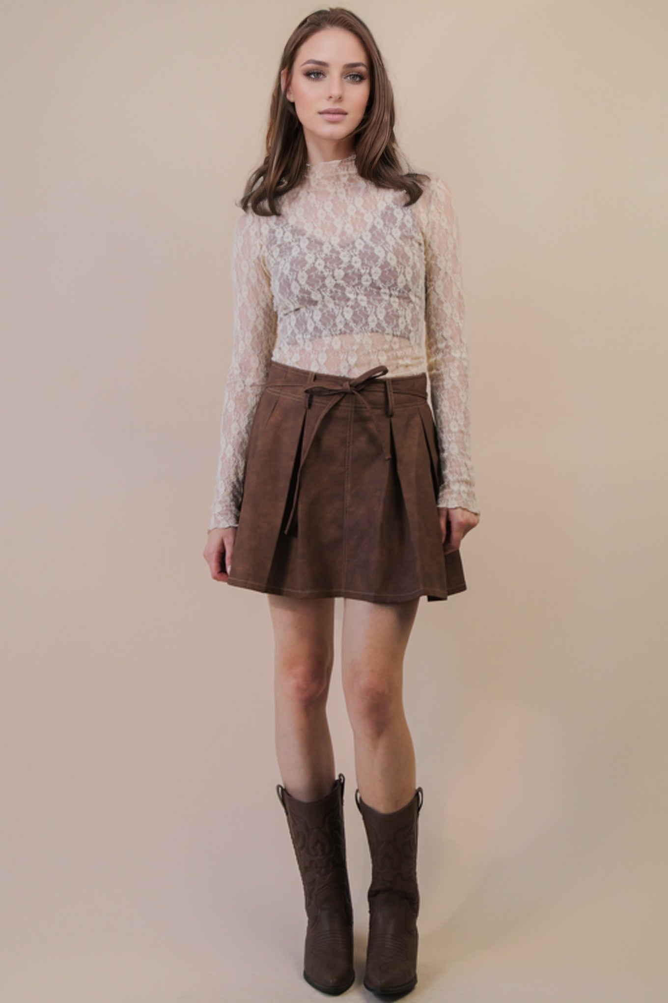 NT12220 Fitted Sheer Mesh Lace Top