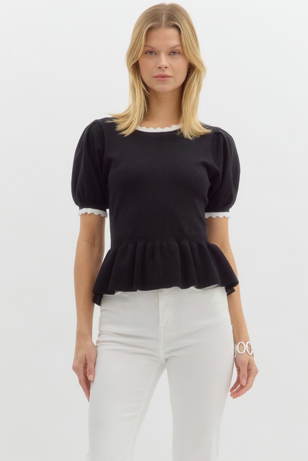T26210 Solid Peplum Top