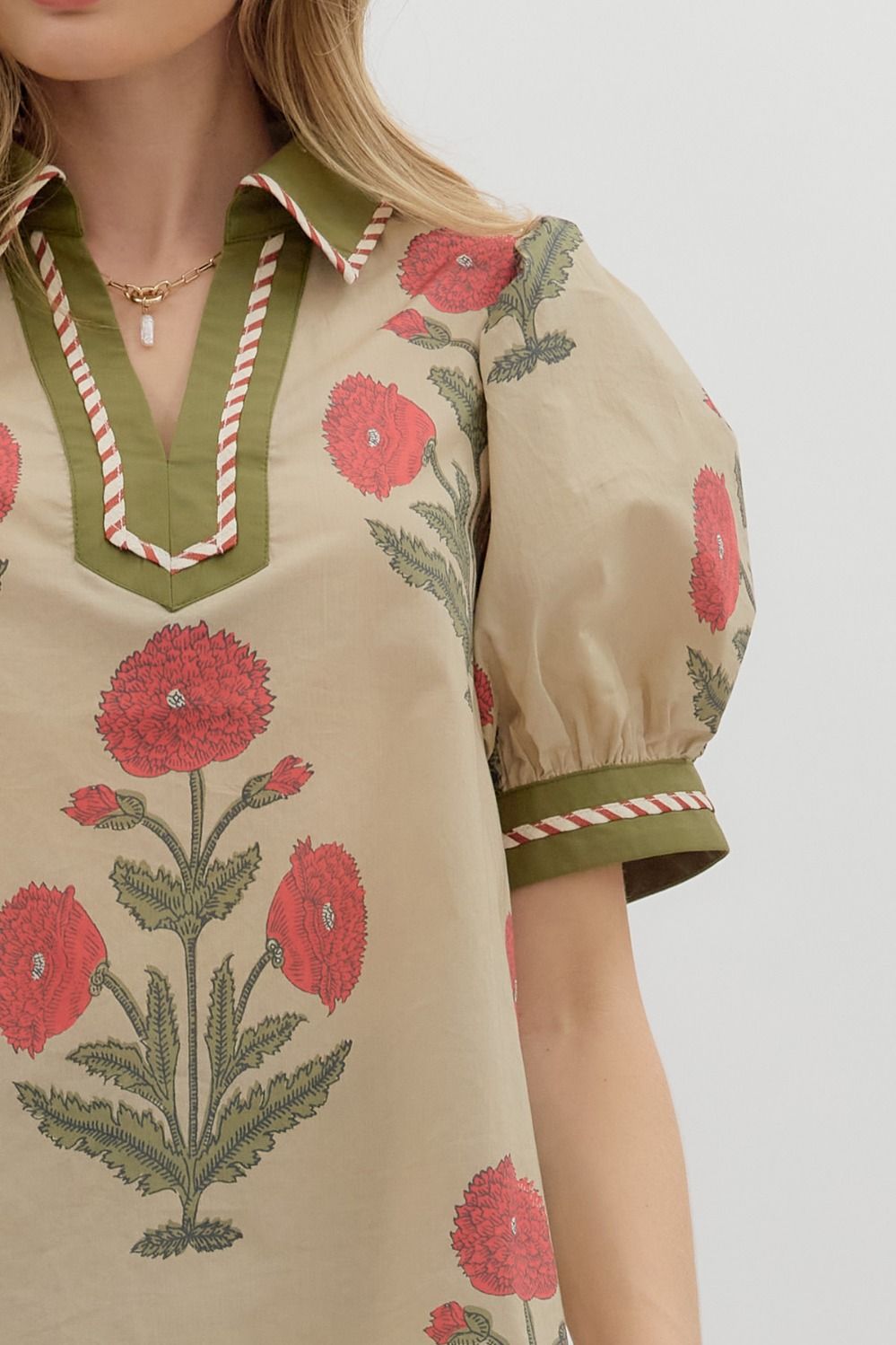 T27875 Floral Bubble Sleeve Top