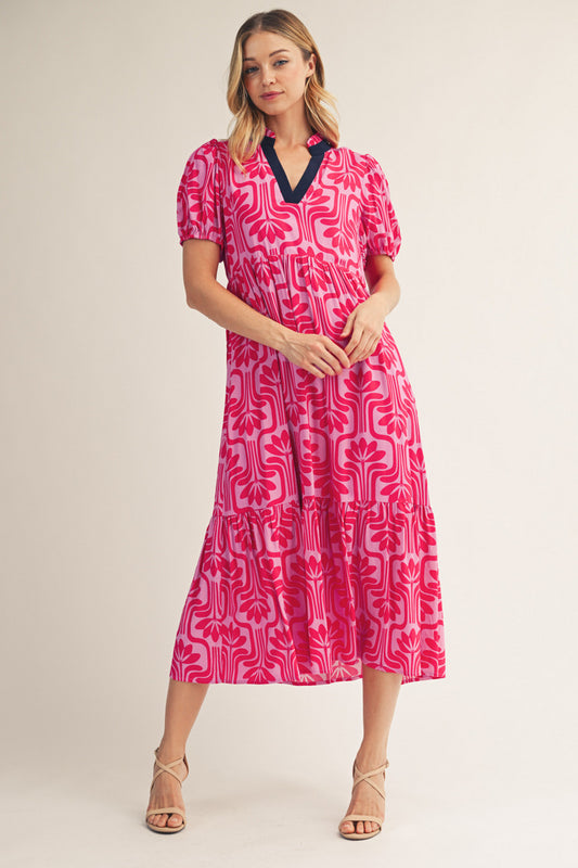H50769 Geo Floral Midi Dress