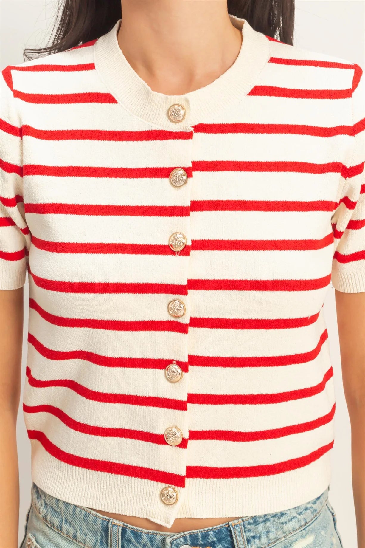 DZ26A604 Striped Short Sleeve Cardigan