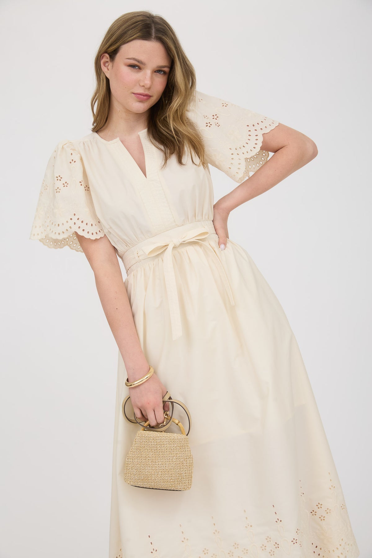 CR2569 Embroidery Detail Midi Dress