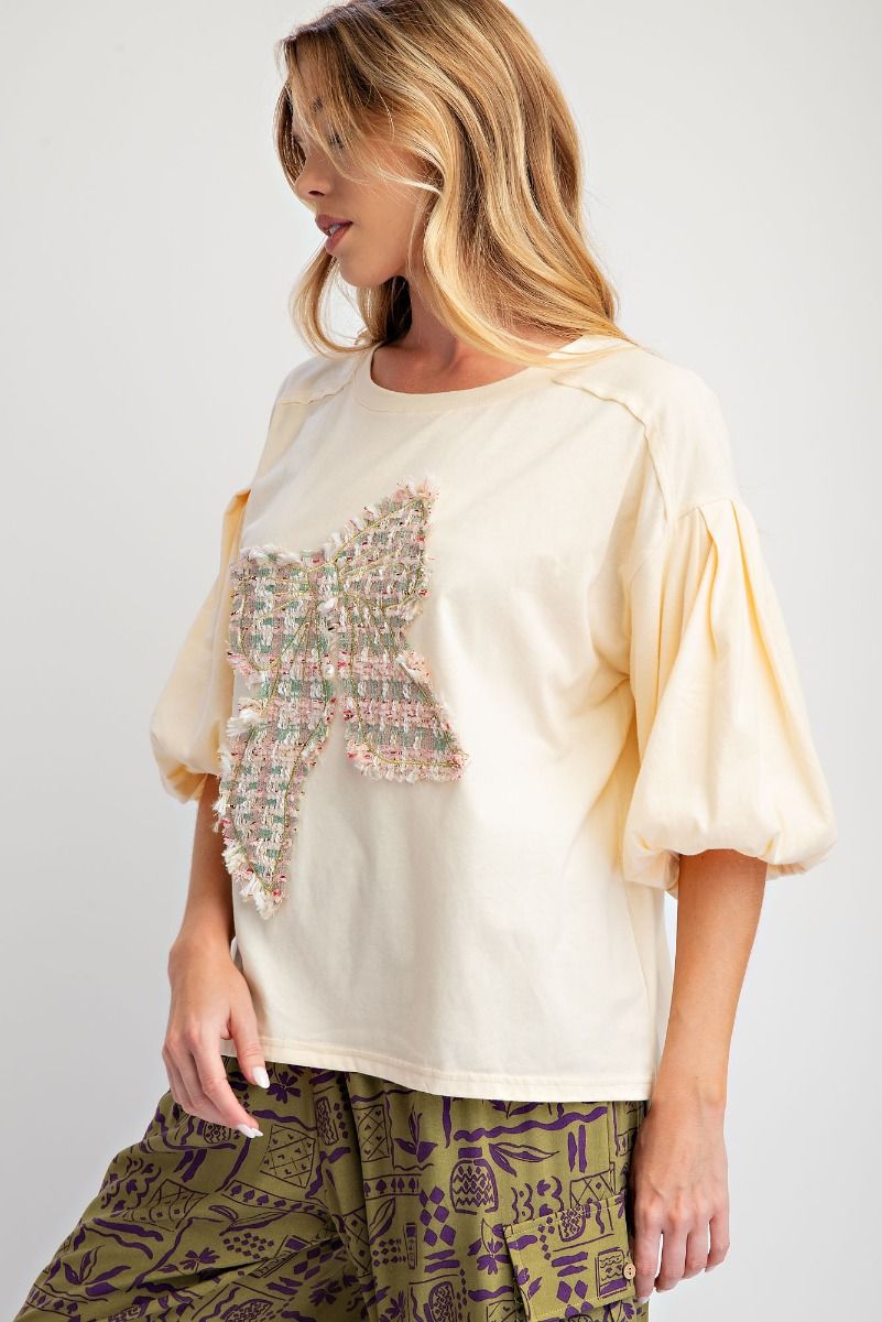 ET25243 Tweed Ribbon Patch Top