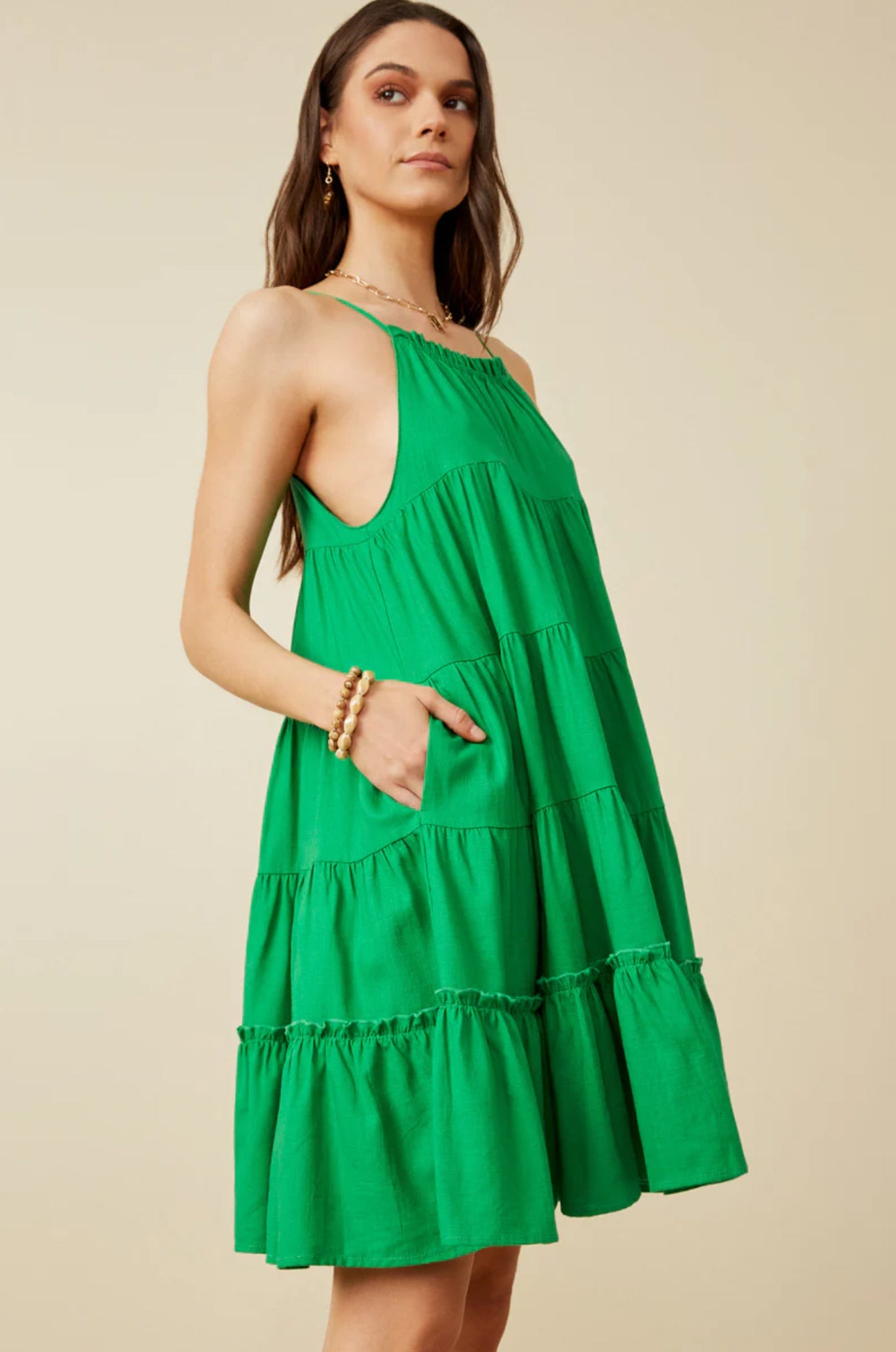 HY7188 Tiered Ruffle Cami Dress