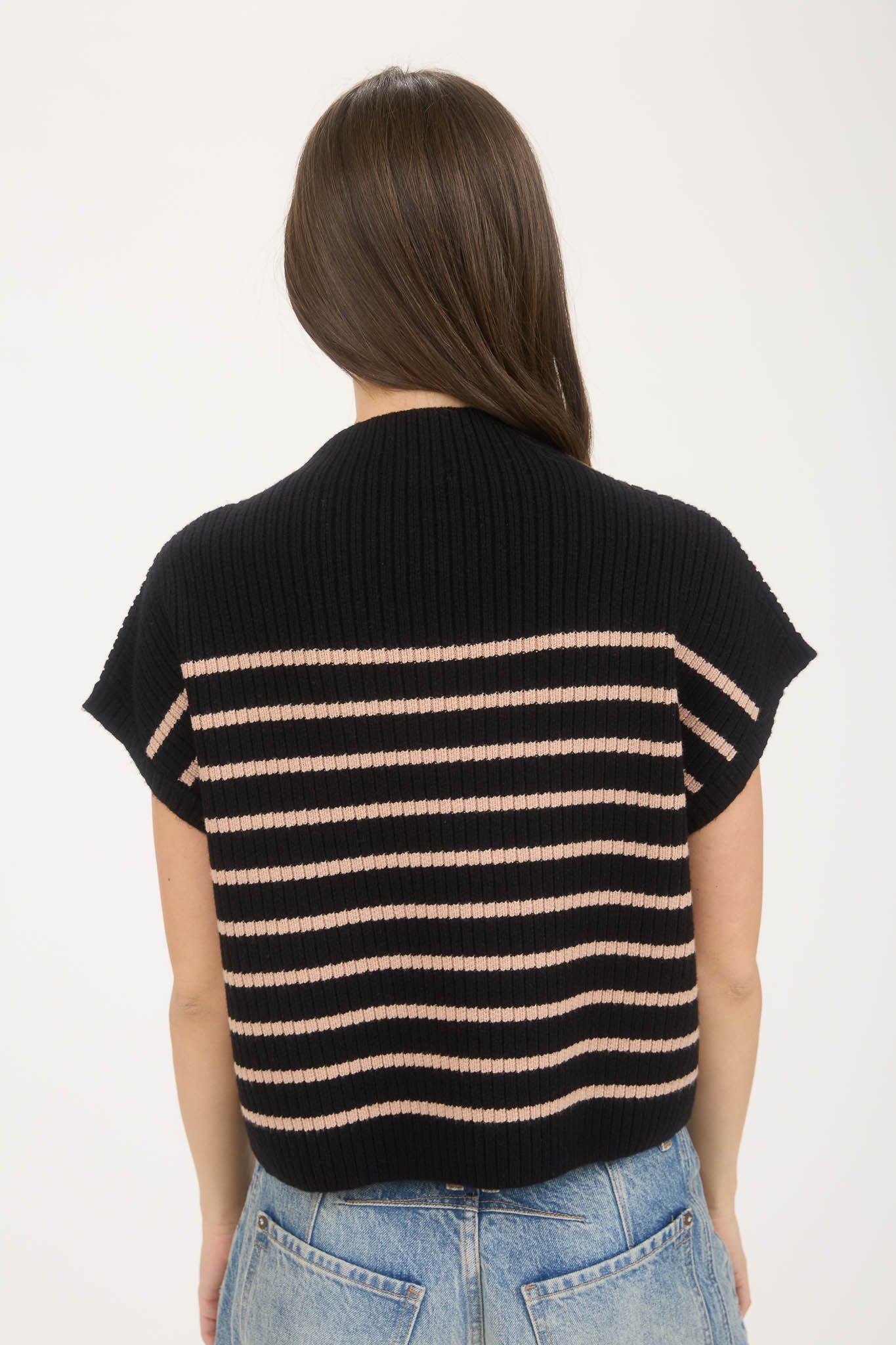 B5FT1014 Striped Mock Neck Sweater