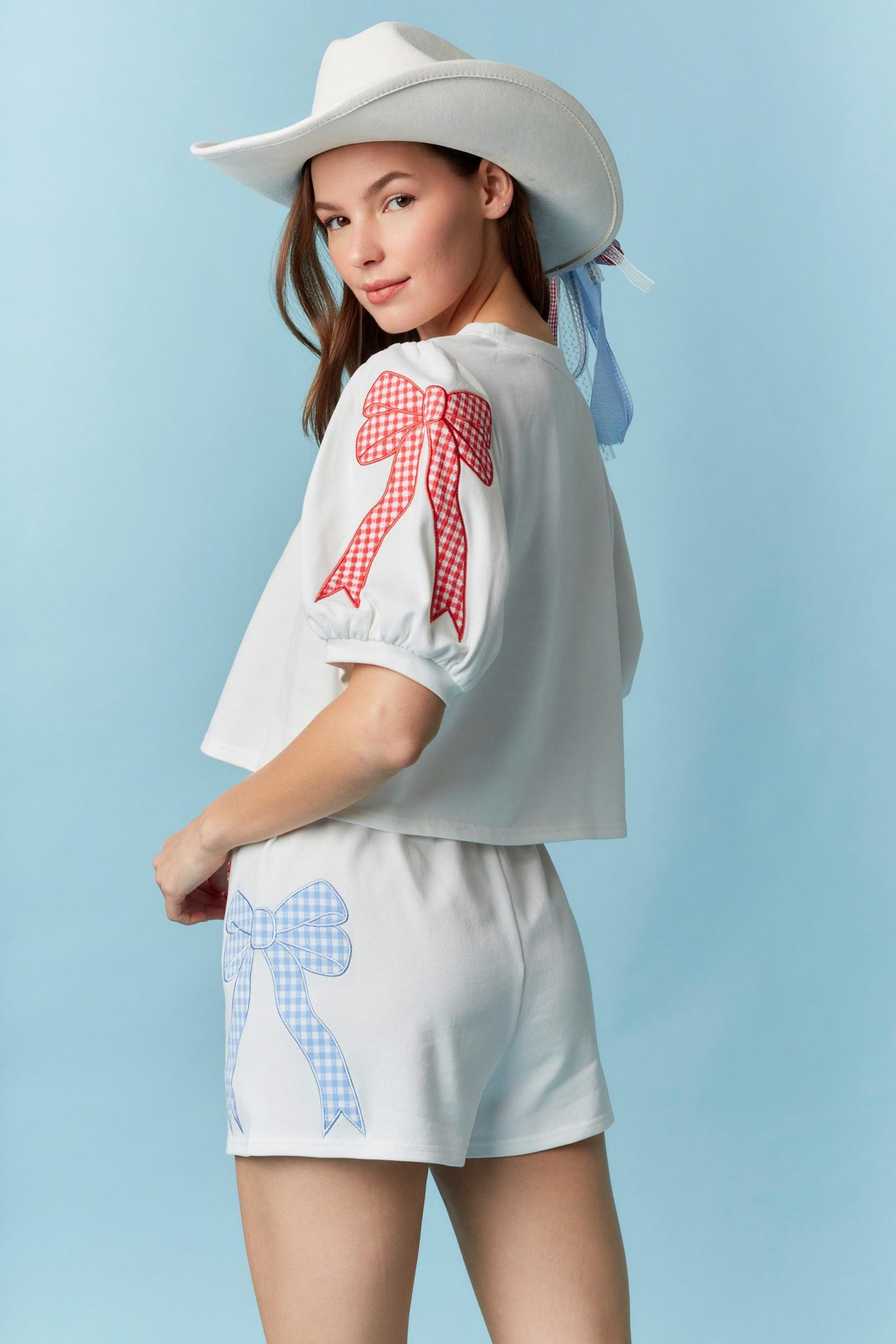 IKP39962-01 Bow Gingham Contrast Shorts