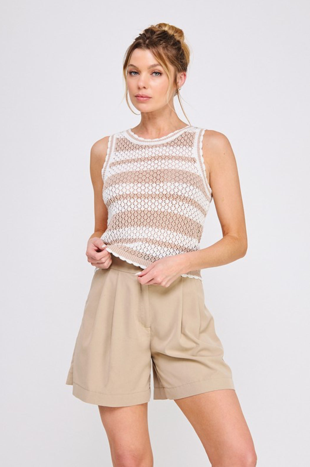 ATS9211 Striped Crochet Tank Top