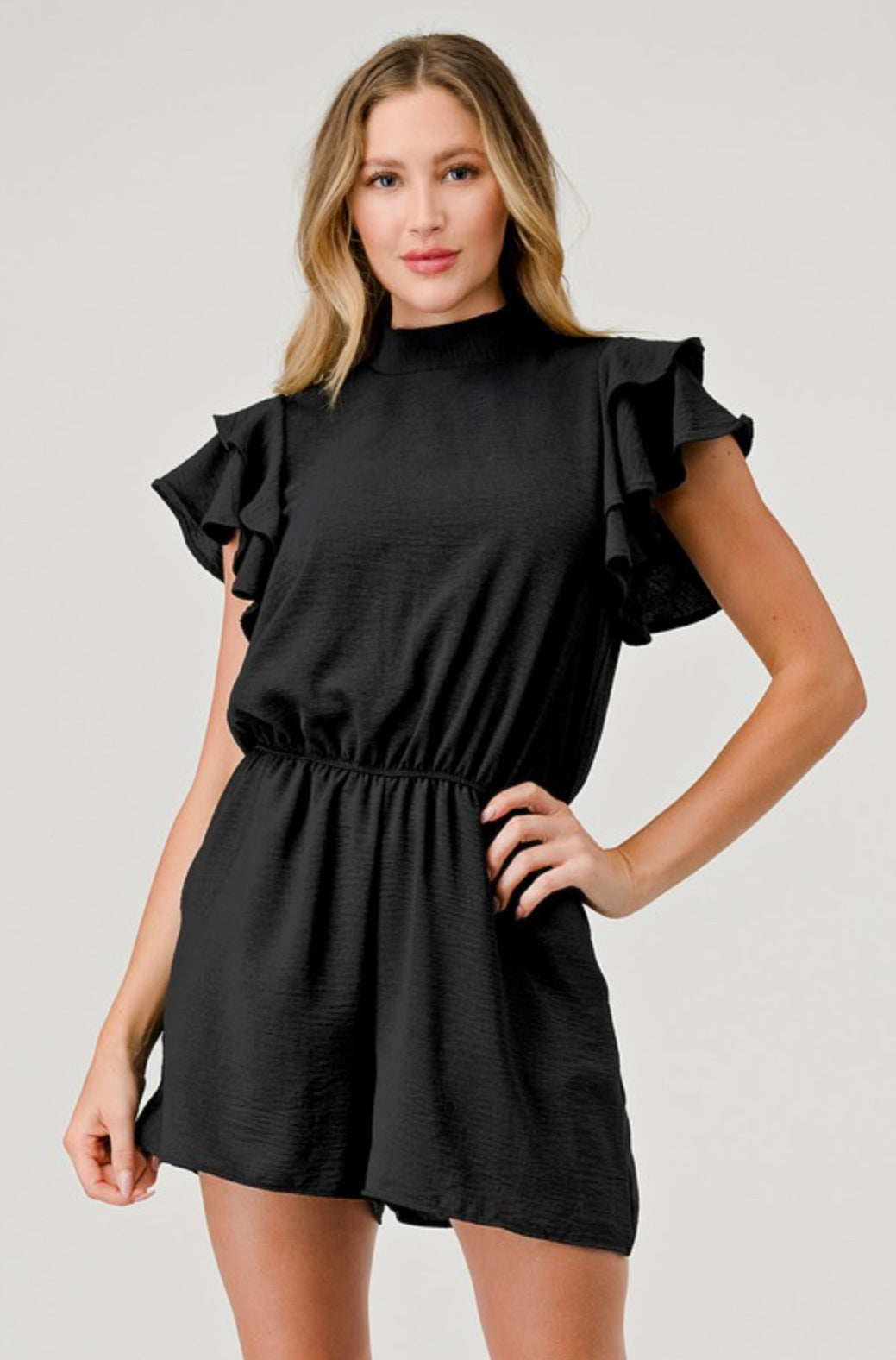 Tara Mock Neck Ruffle Sleeve Romper