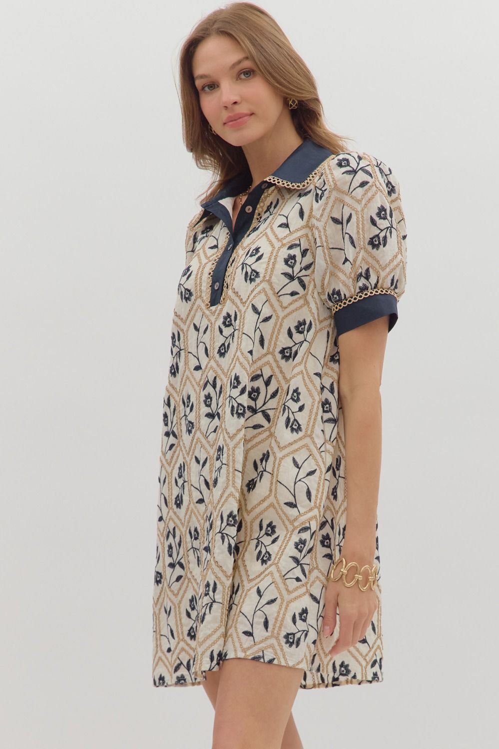 D28205 Floral Embroidered Mini Dress