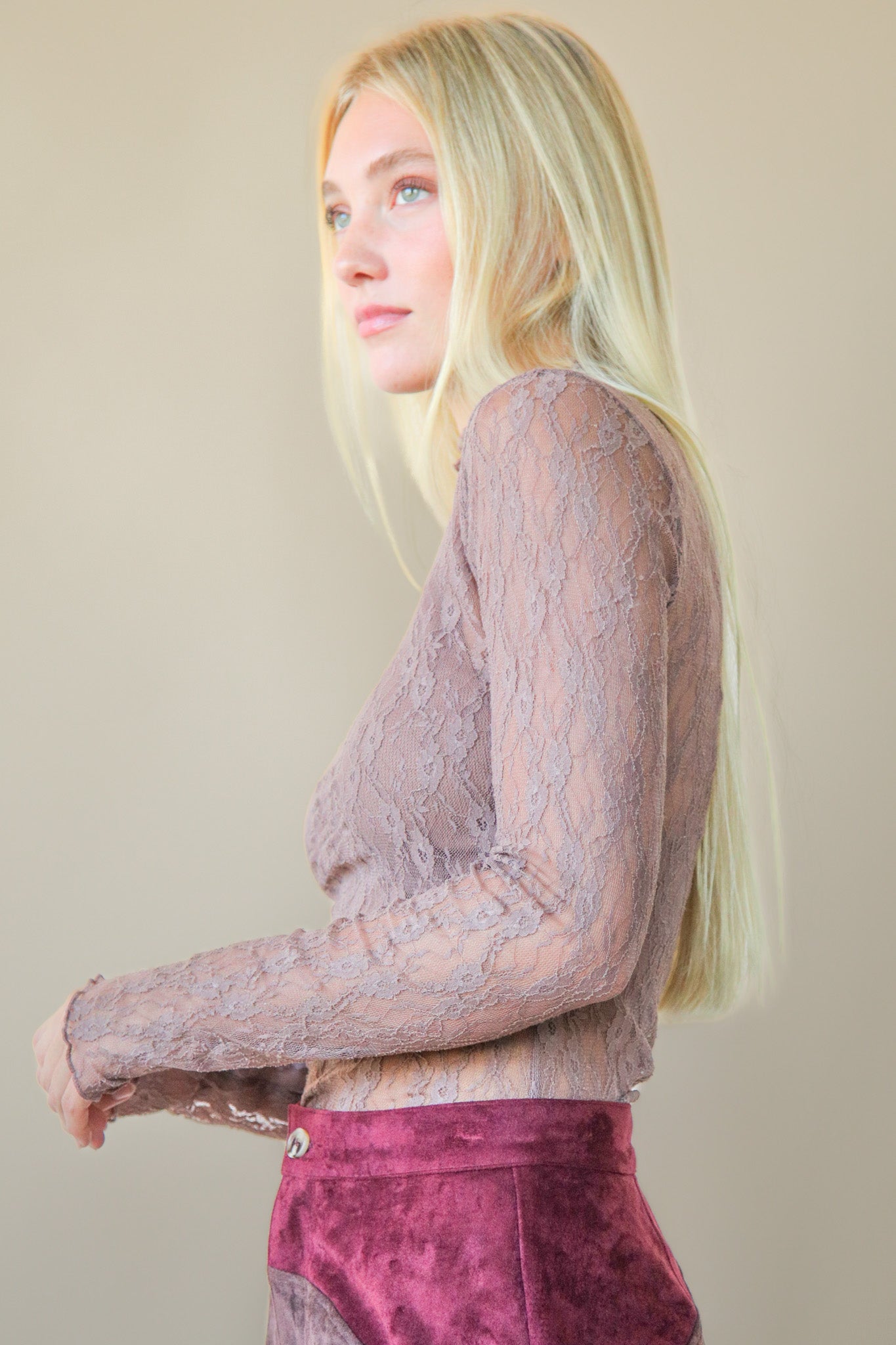 NT12220 Fitted Sheer Mesh Lace Top