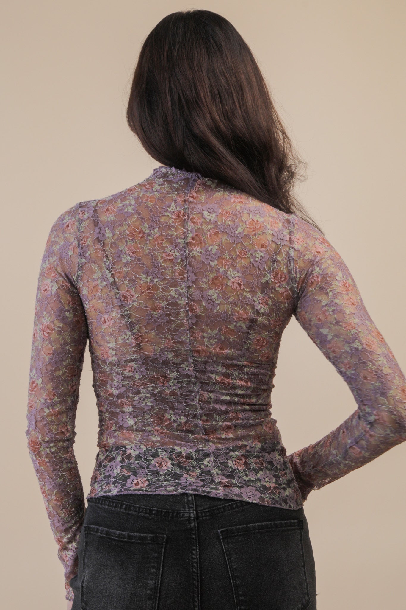 NT12220 Fitted Sheer Mesh Lace Top