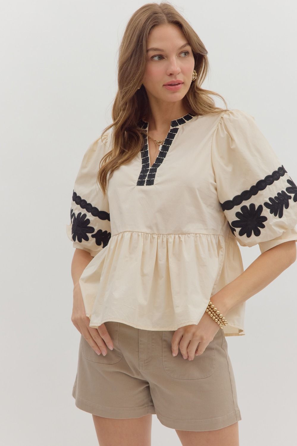 T28506 Solid 3/4 Sleeve Top