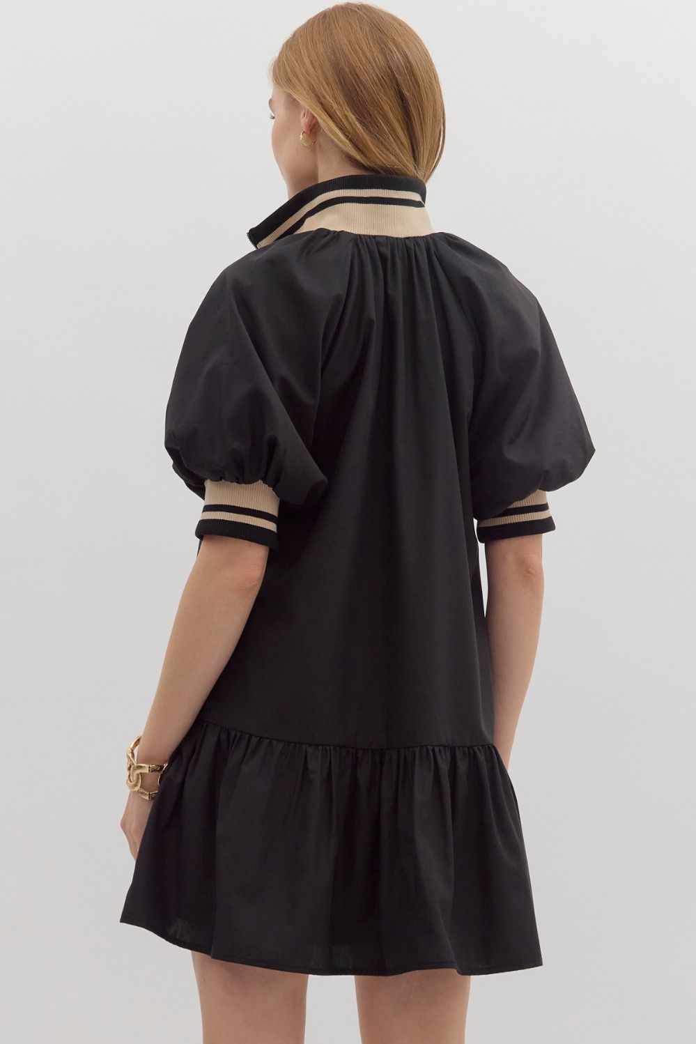 D27625 Solid Puff Sleeve Mini Dress