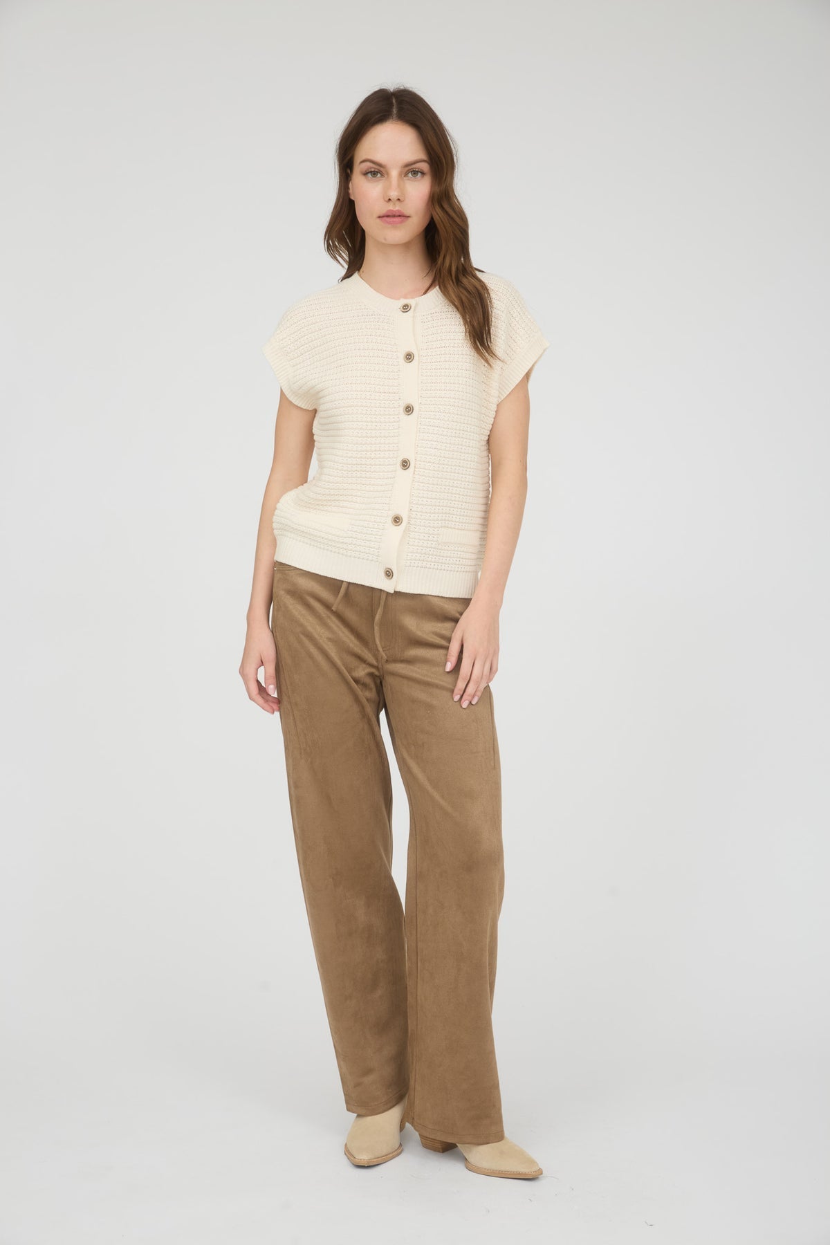 TW2030 Button Down Short Sleeve Cardigan Vest
