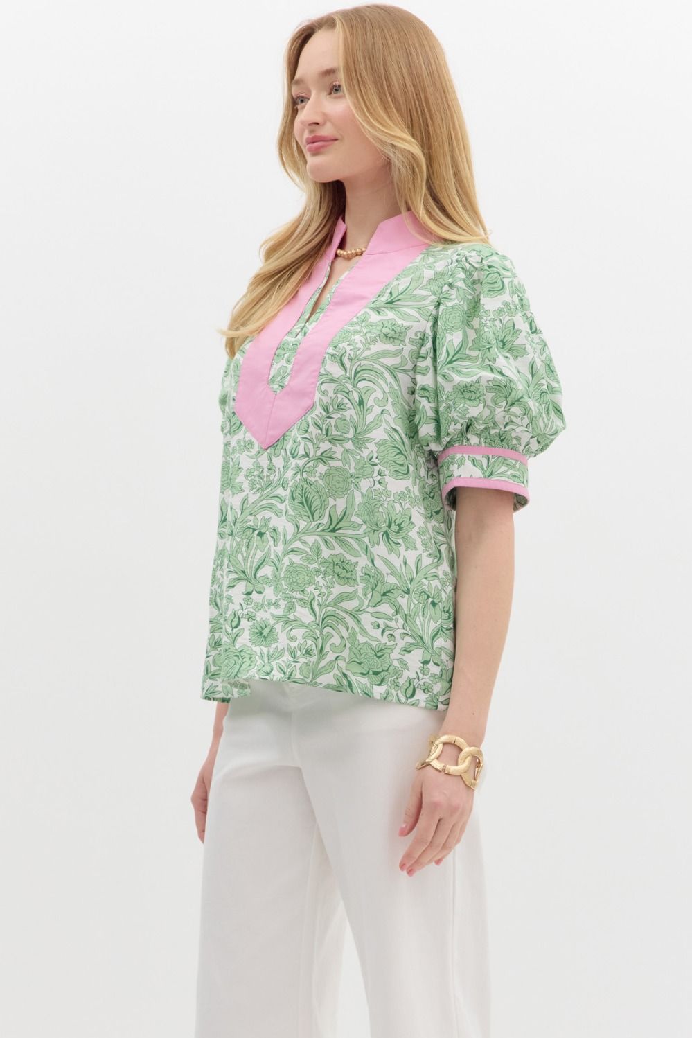 T26645 Floral Print Puff Sleeve Top