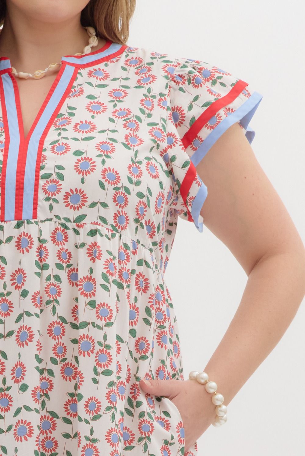 D26475P Curvy Floral Print Midi Dress