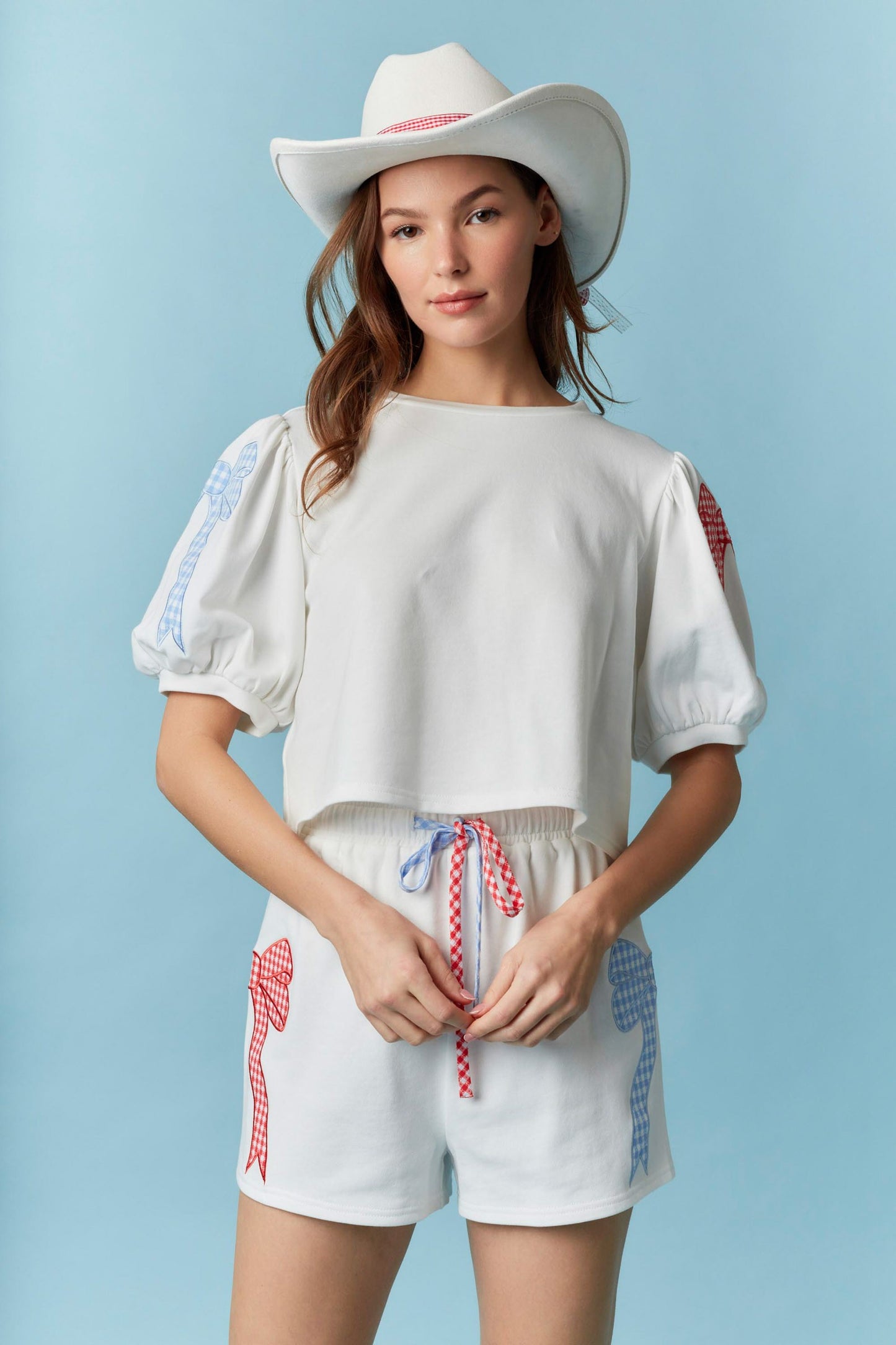 IKT39963-01 Bow Gingham Contrast Top