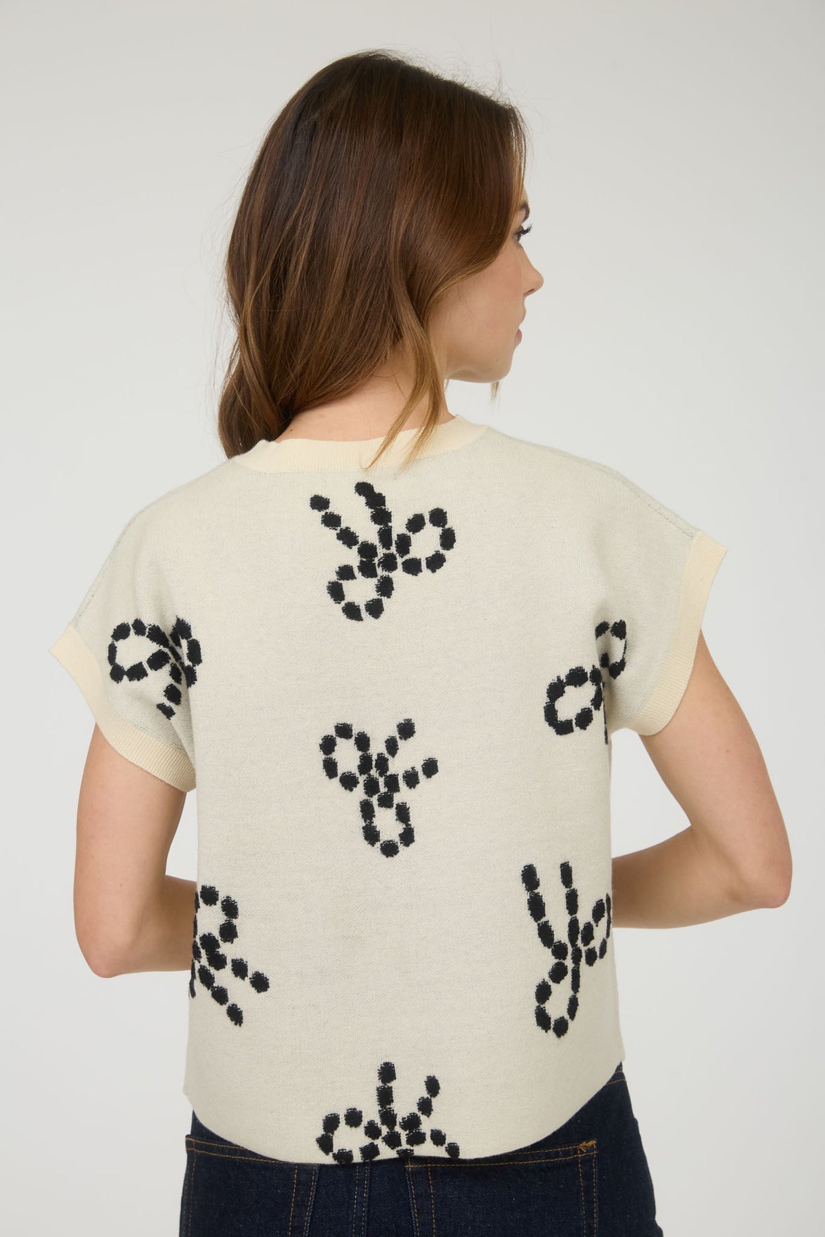 CR2712 Bow Pattern Short Sleeve Sweater