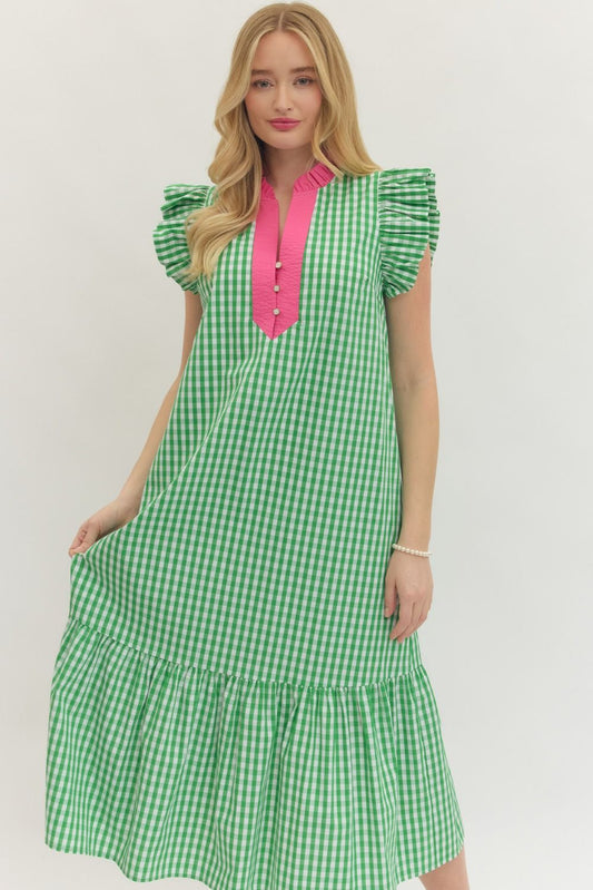 D30443 Gingham Midi Dress