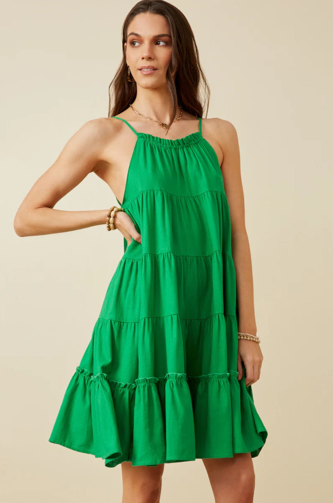 HY7188 Tiered Ruffle Cami Dress