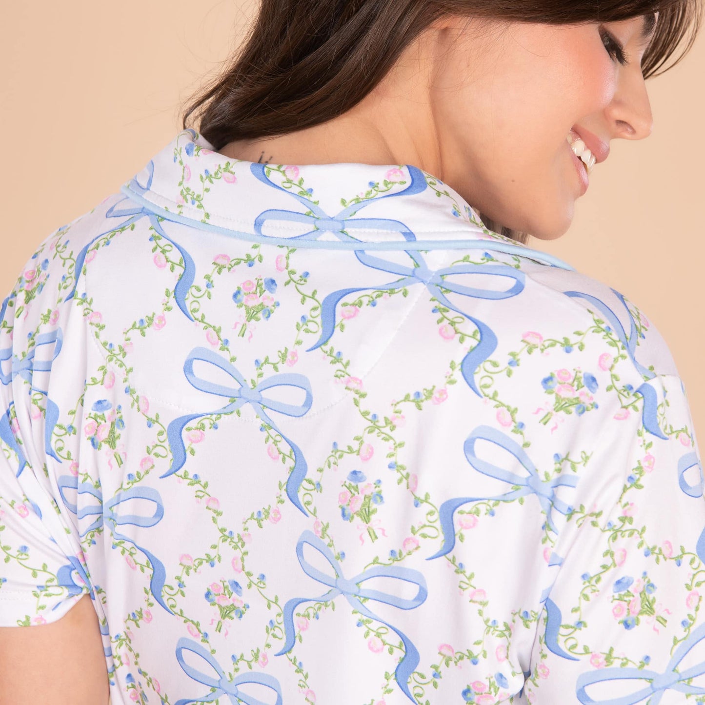 Bows and Blossoms Notch Collar Top