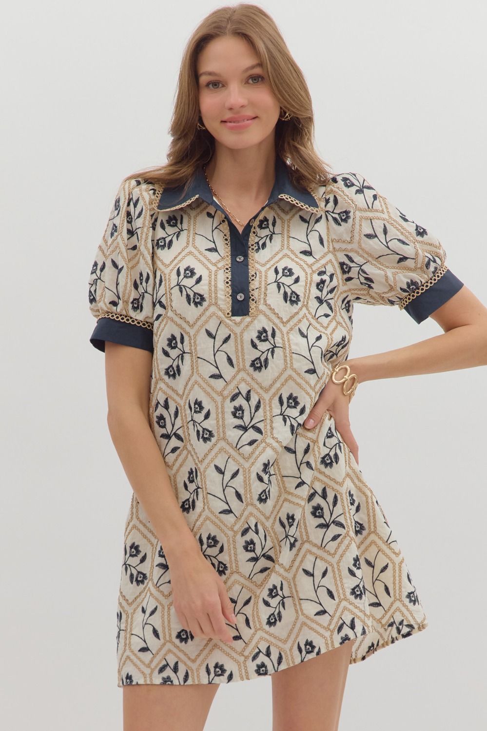 D28205 Floral Embroidered Mini Dress