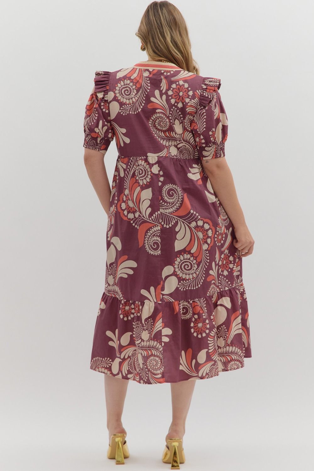 D27146P Curvy Paisley Pattern Midi Dress