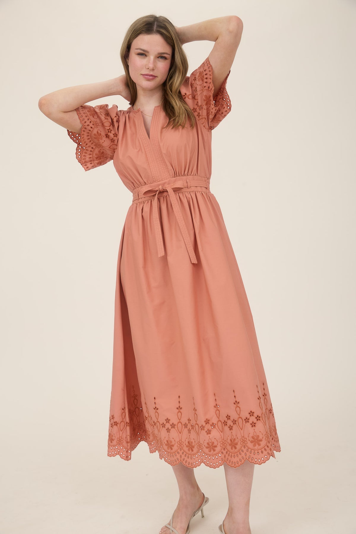 CR2569 Embroidery Detail Midi Dress