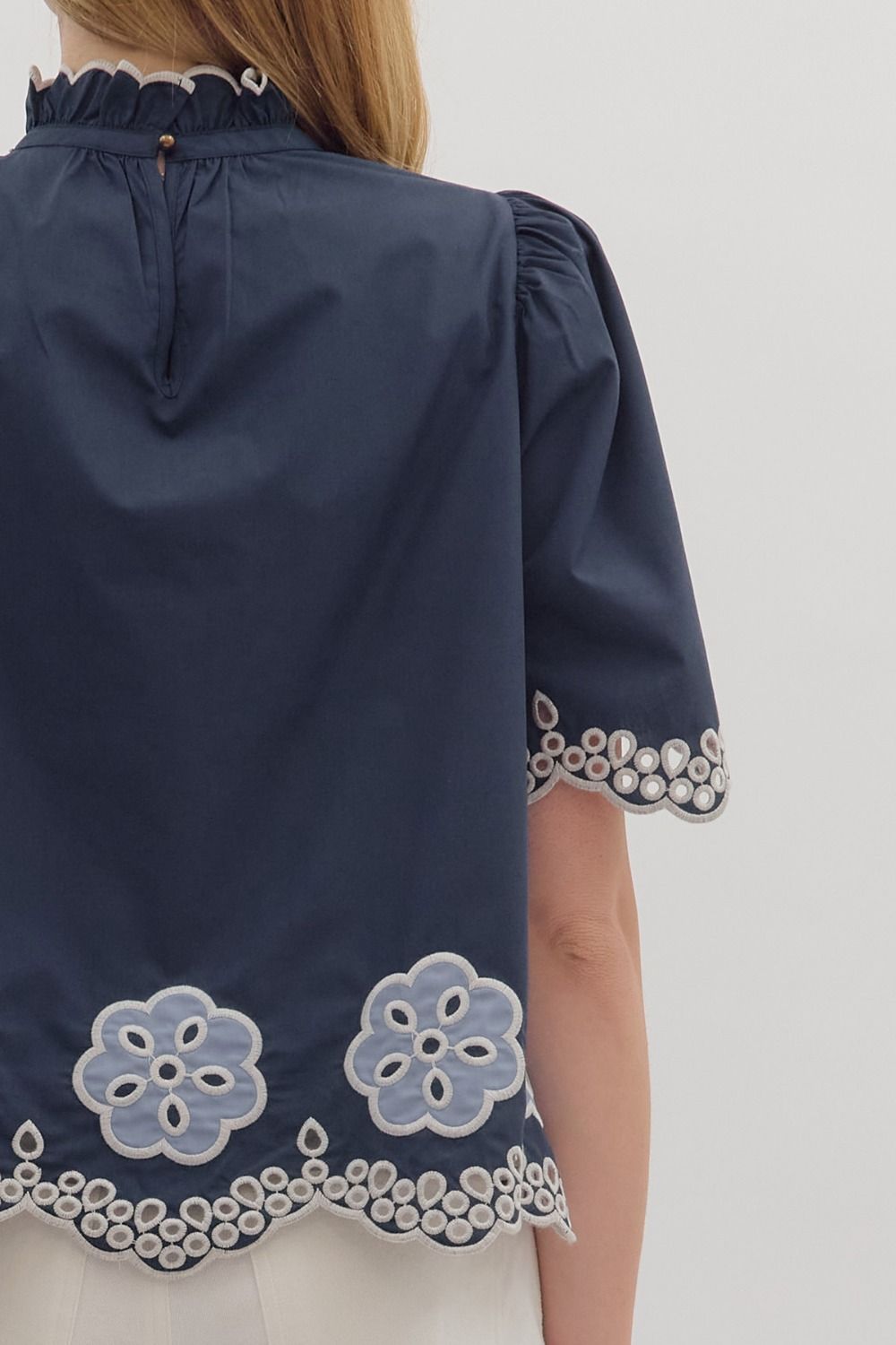 T28433 Floral Embroidery Top