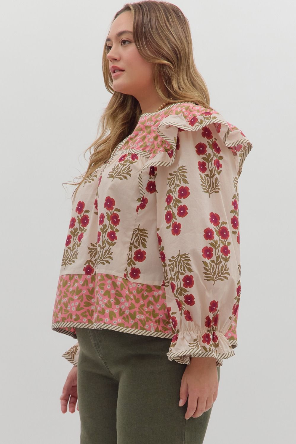 T28295P Curvy Multi-Print Long Sleeve Top