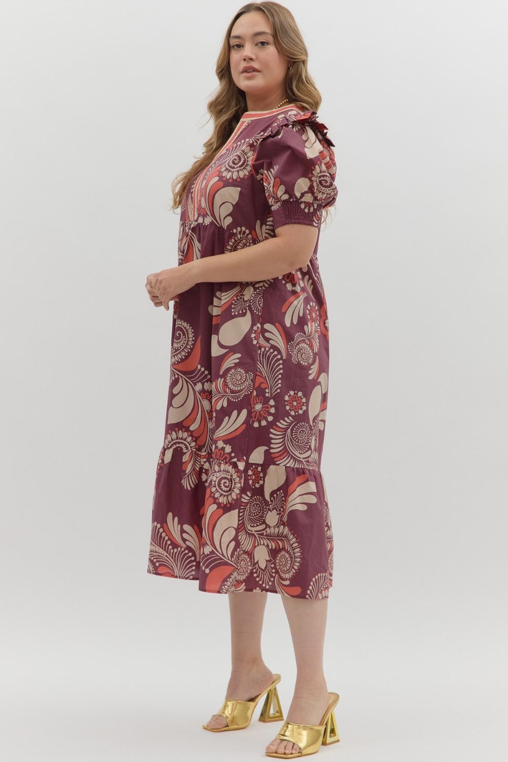 D27146P Curvy Paisley Pattern Midi Dress