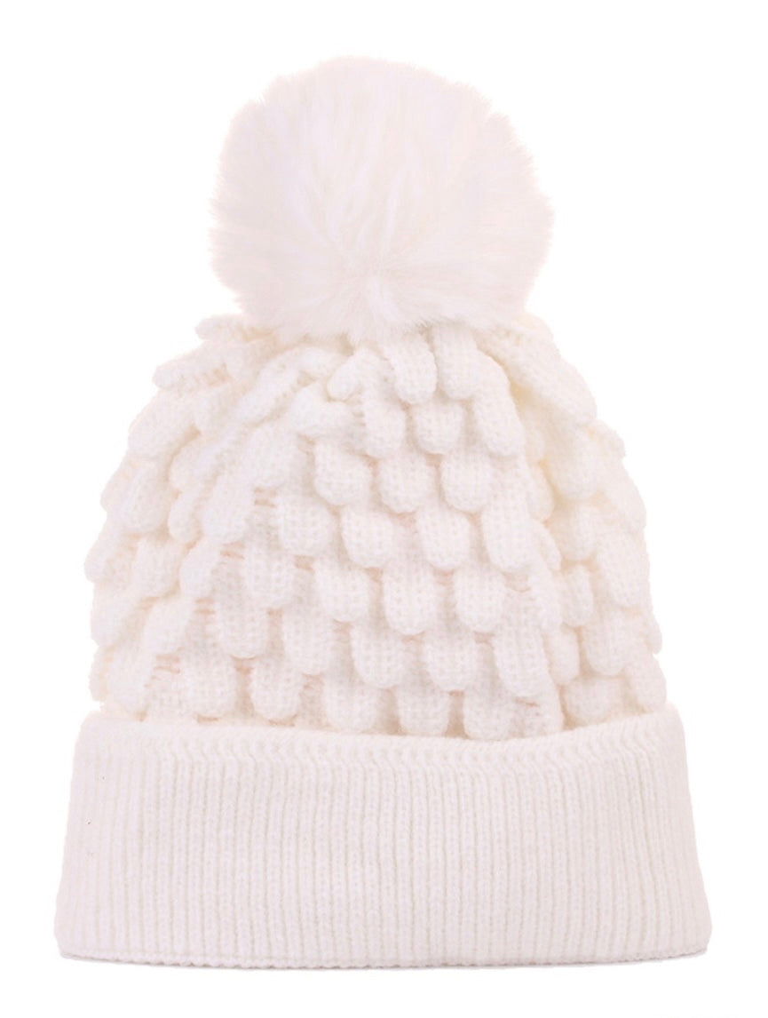U-709 Cable Knit Pom Pom Beanie