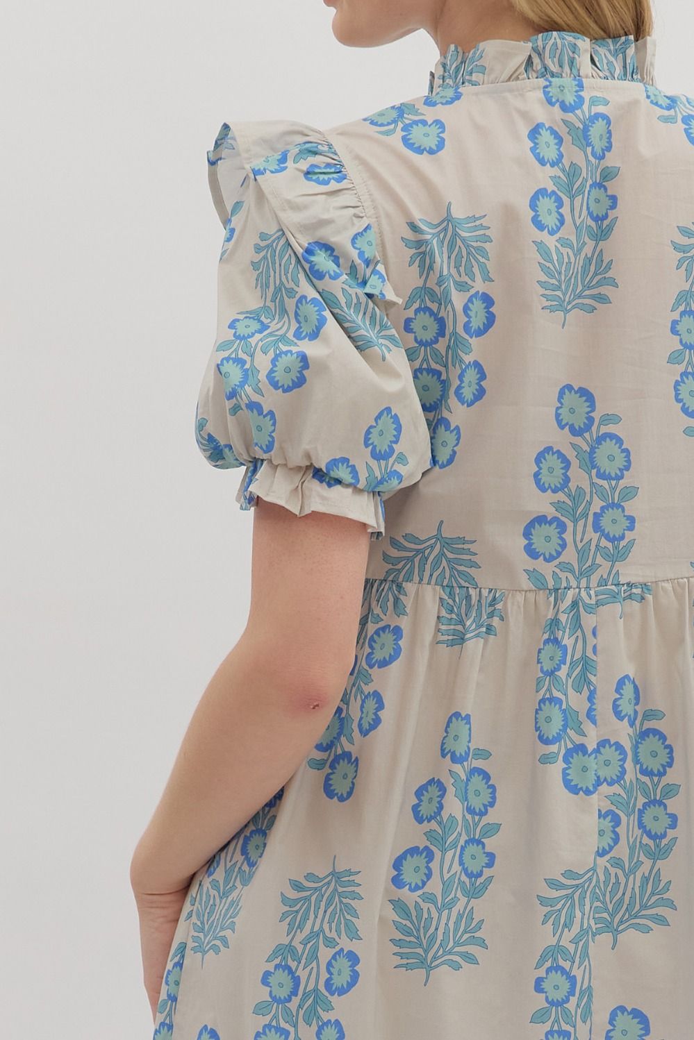 D28289 Floral Print Short Sleeve Midi Dress