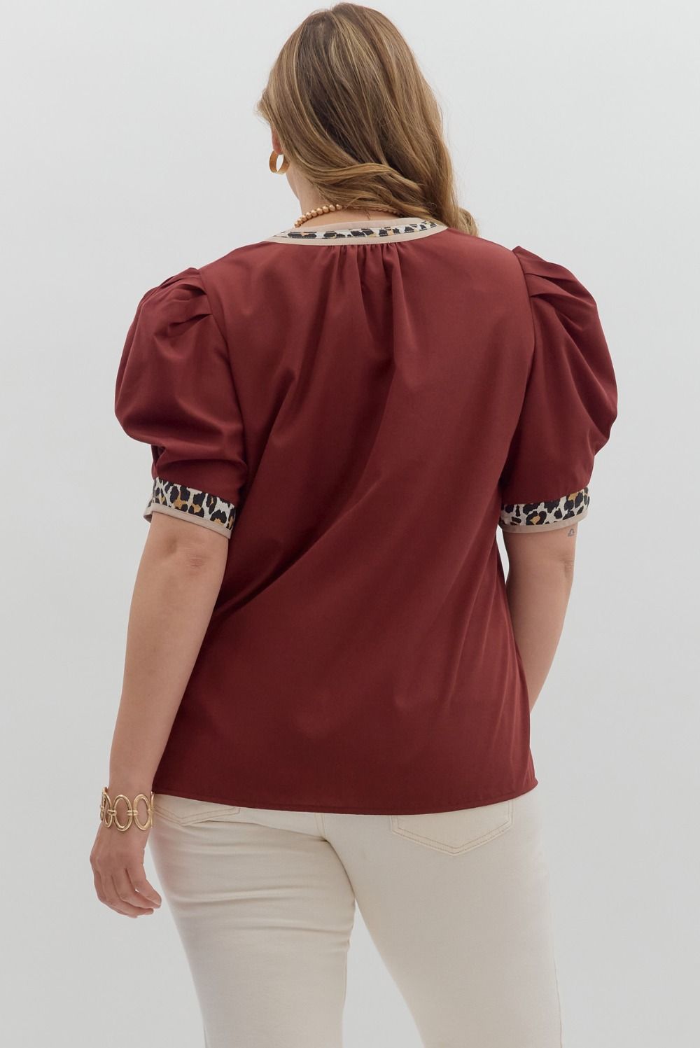 T26719P Curvy Solid and Leopard Print Top