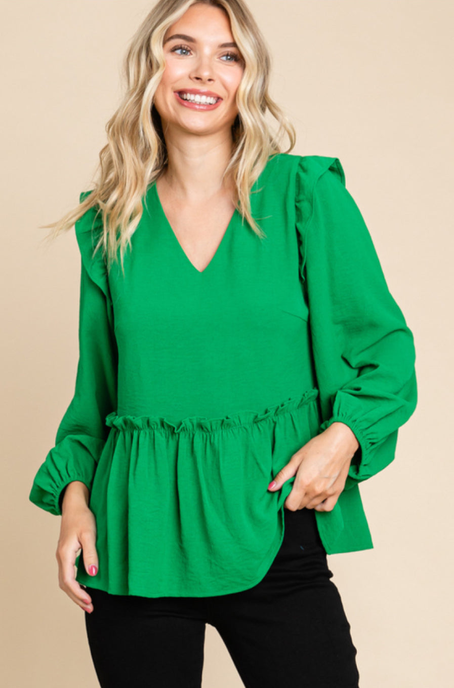 H10609 Solid Babydoll Top