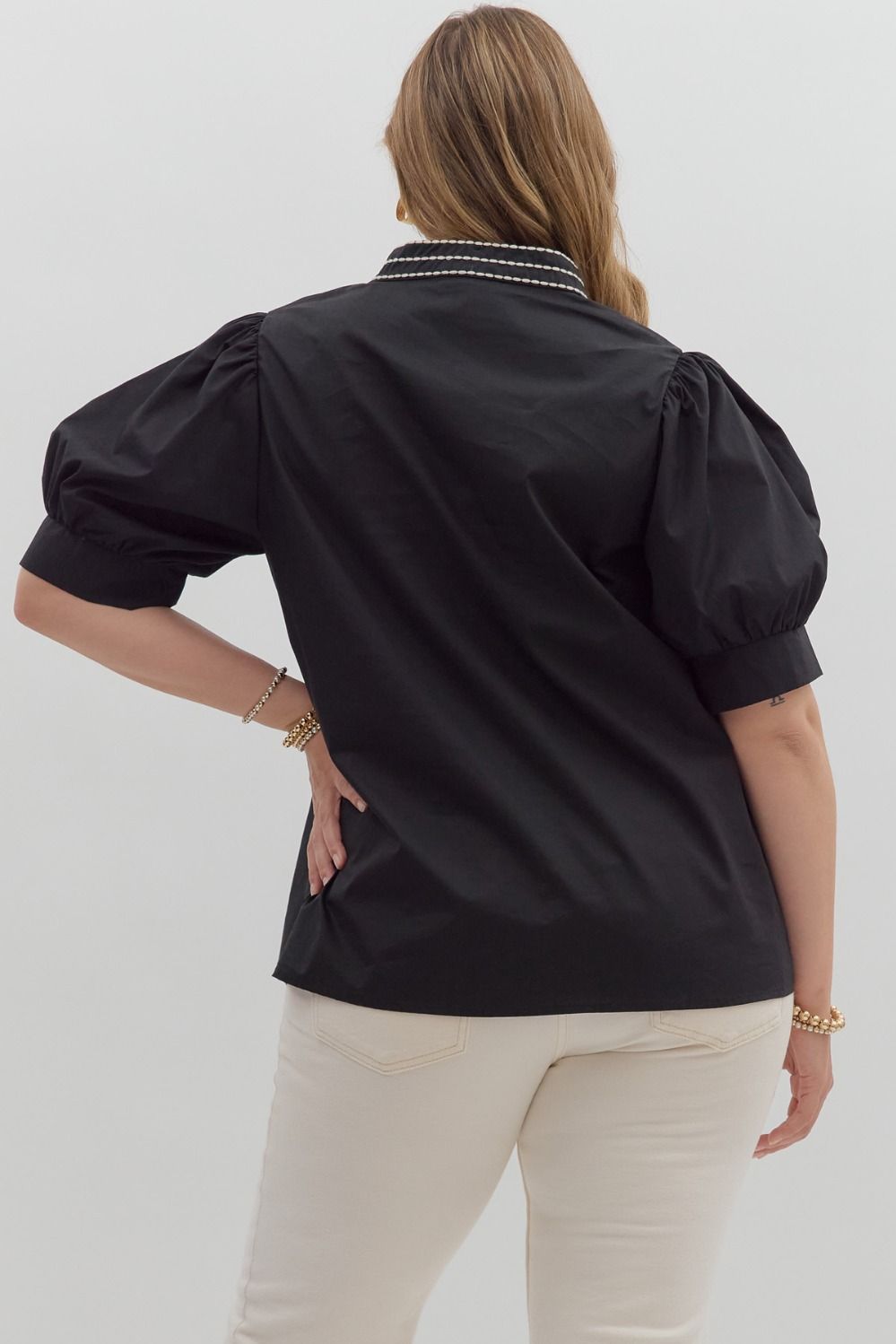 T27464P Curvy Solid Puff Sleeve Top
