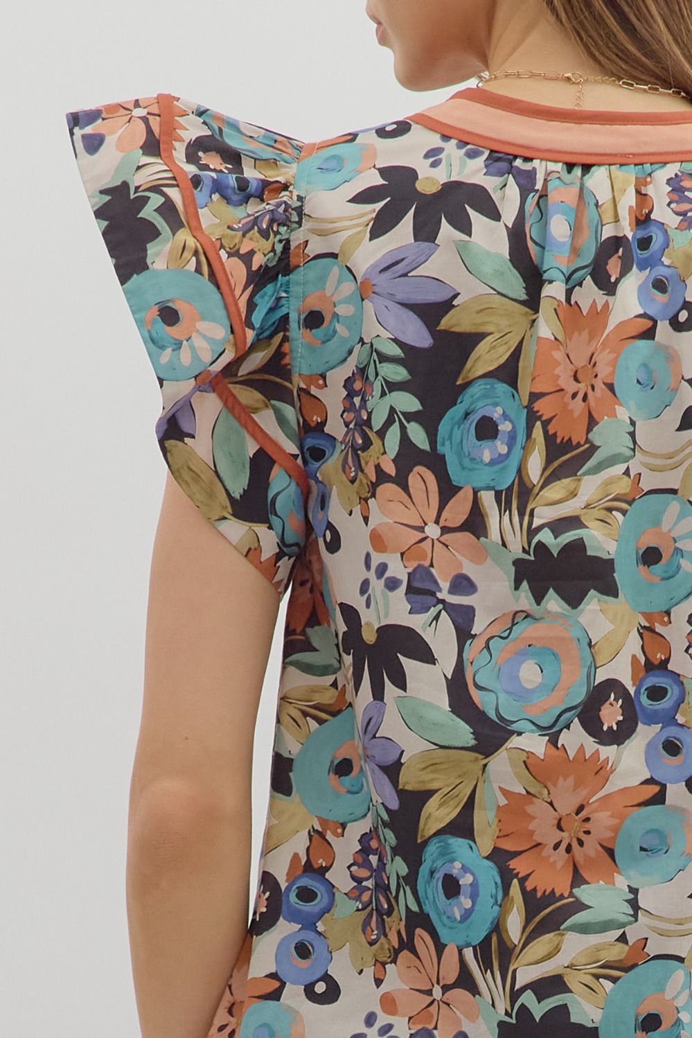 T28208 Multi Floral Print Top