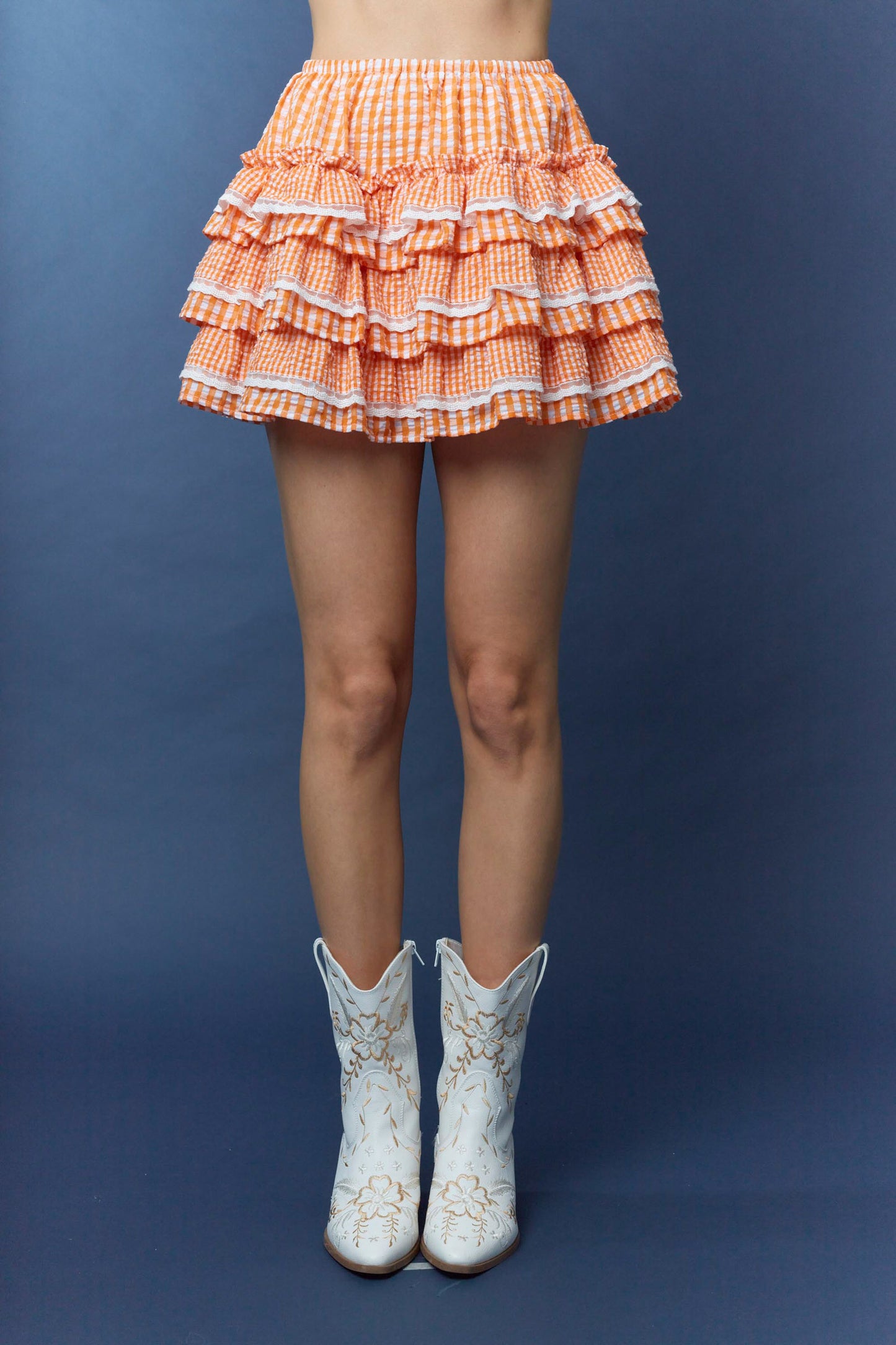 IS800892-02 Gingham Tiered Mini Skirt
