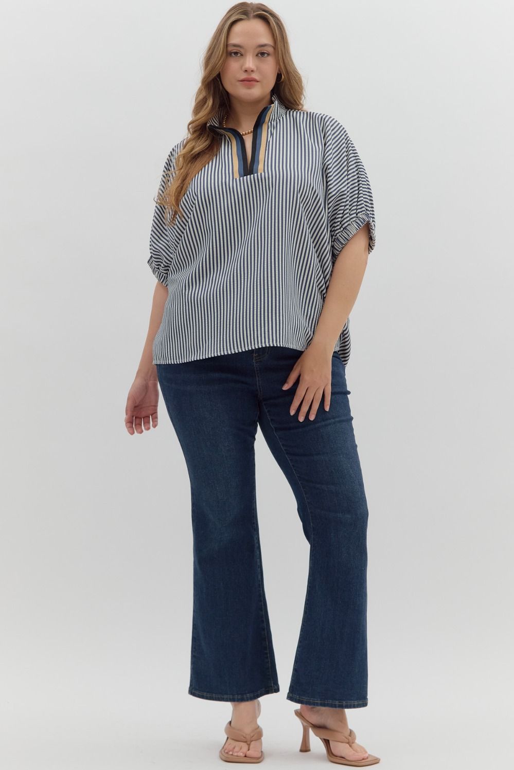 T25970P Curvy Stripe Pattern Dolman Top