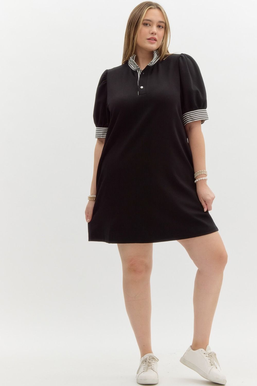 D25821P Curvy Solid Pullover Polo Dress