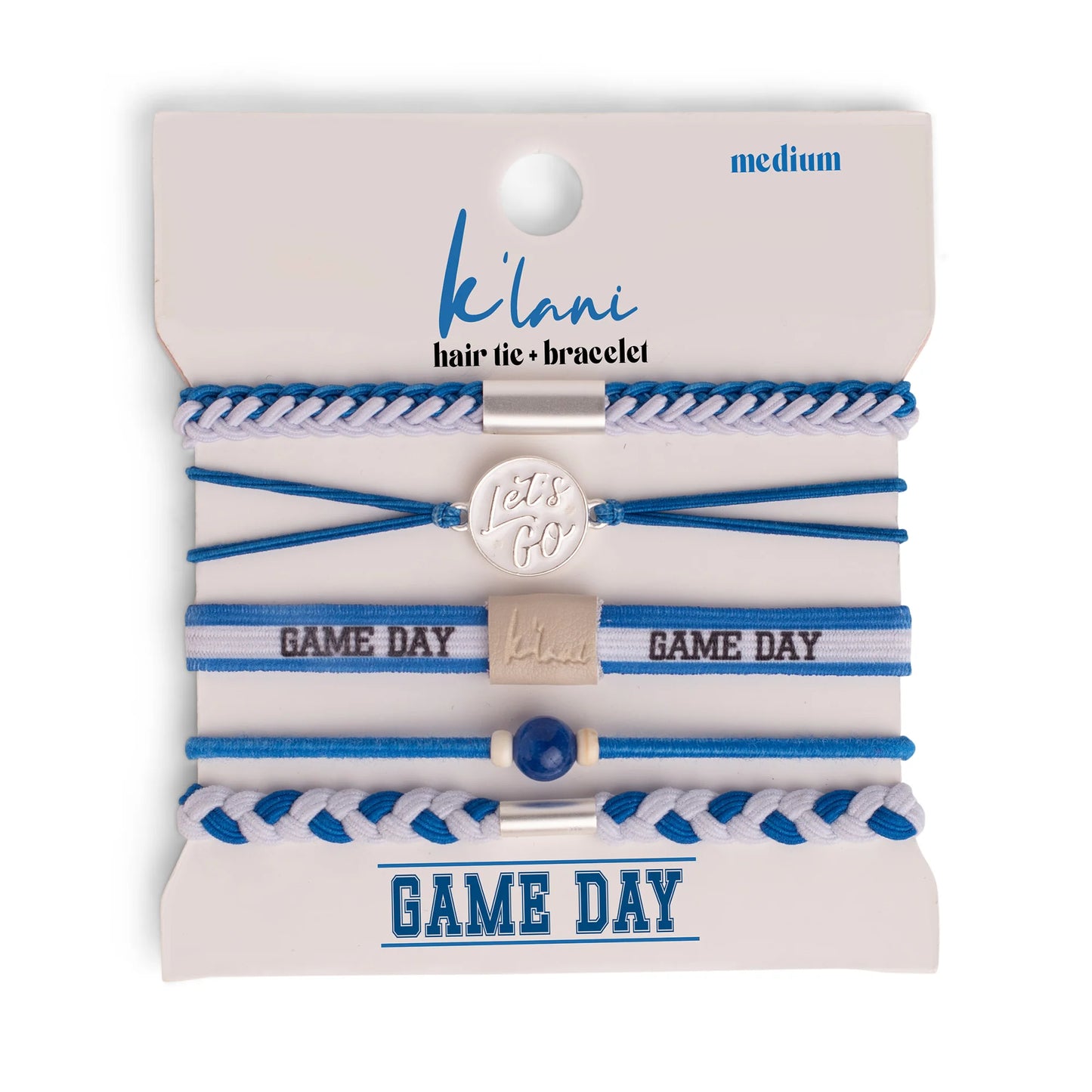Game Day Blue/White Hair Tie + Bracelet Set