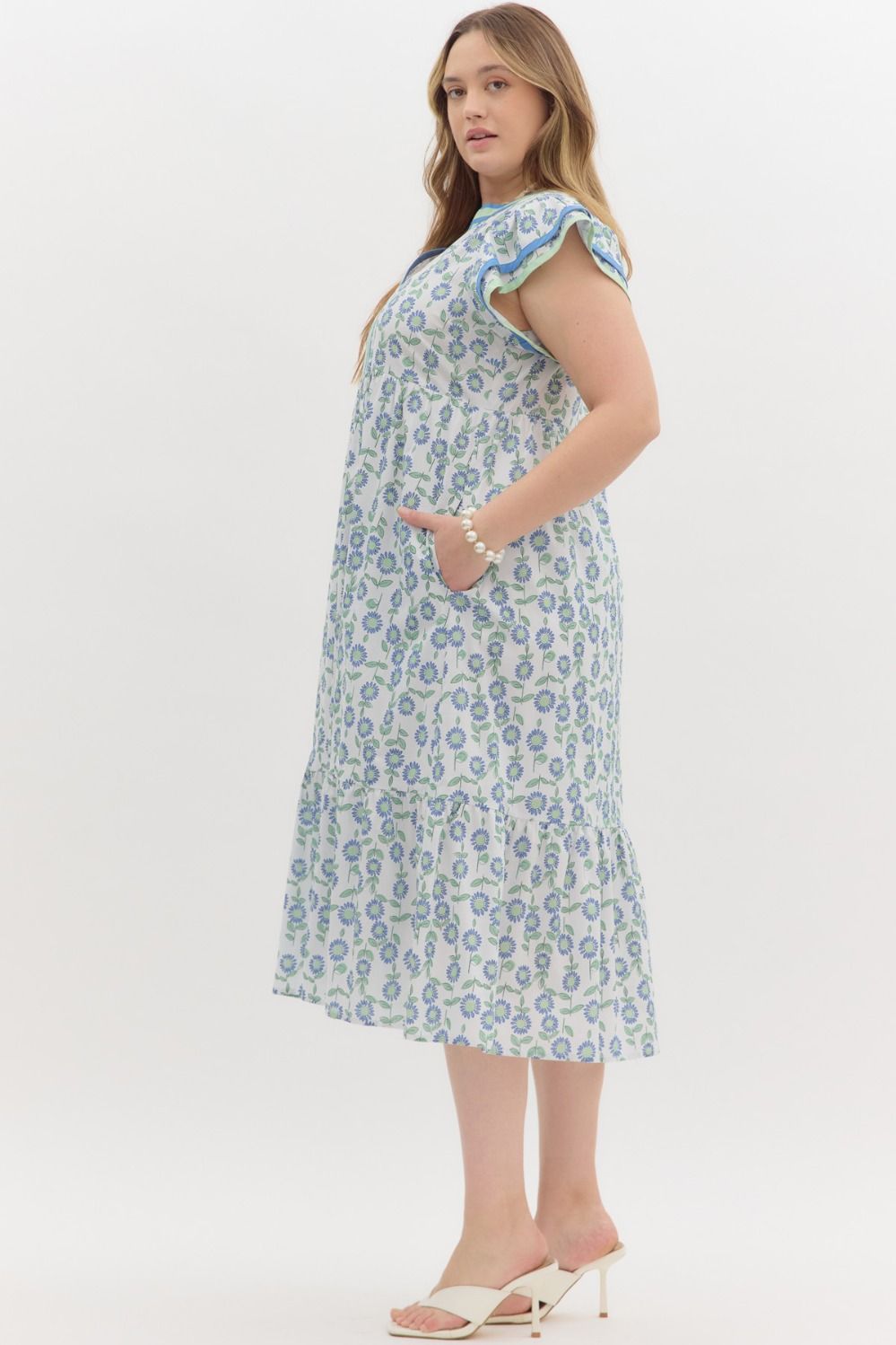 D26475P Curvy Floral Print Midi Dress