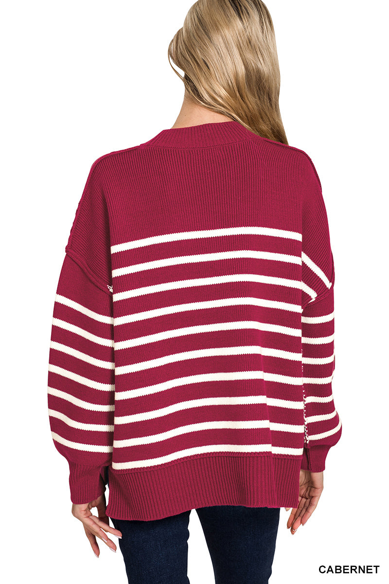 TW-2655A5 Exposed Seam Striped Sweater