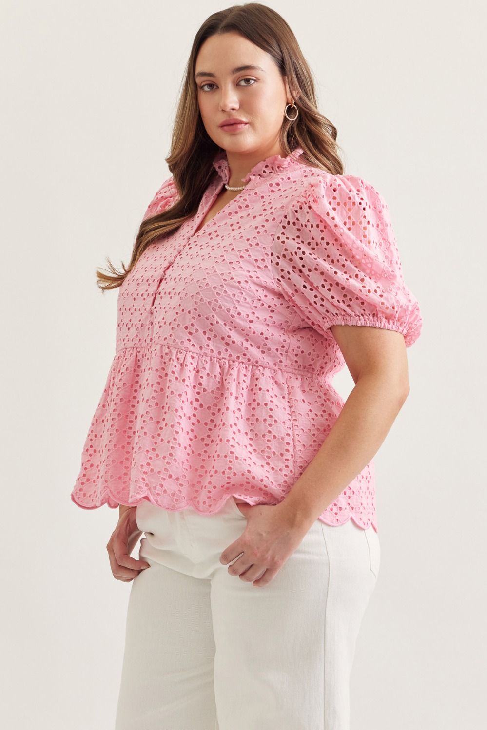 T30420 Short Sleeve Eyelet Top