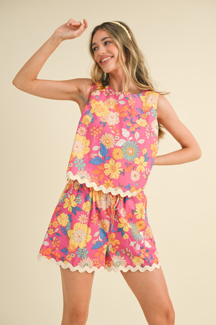 MPST3338 Floral Print Ric Rac Set