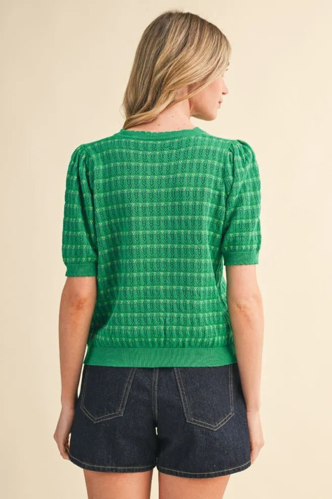 MSW11254 Button Down Pointelle Sweater Top