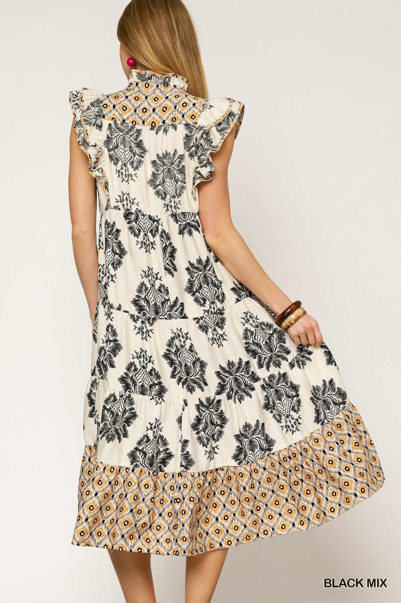 WC4395 Curvy Mixed Print Midi Dress