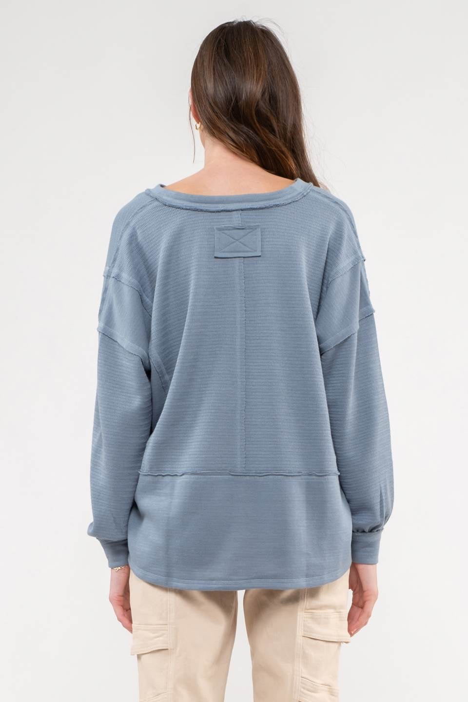 B3FT1034 Solid Patchwork Knit Top